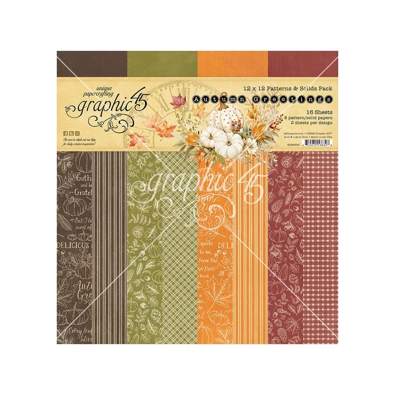 Graphic45 collection automne greetings papiers unis